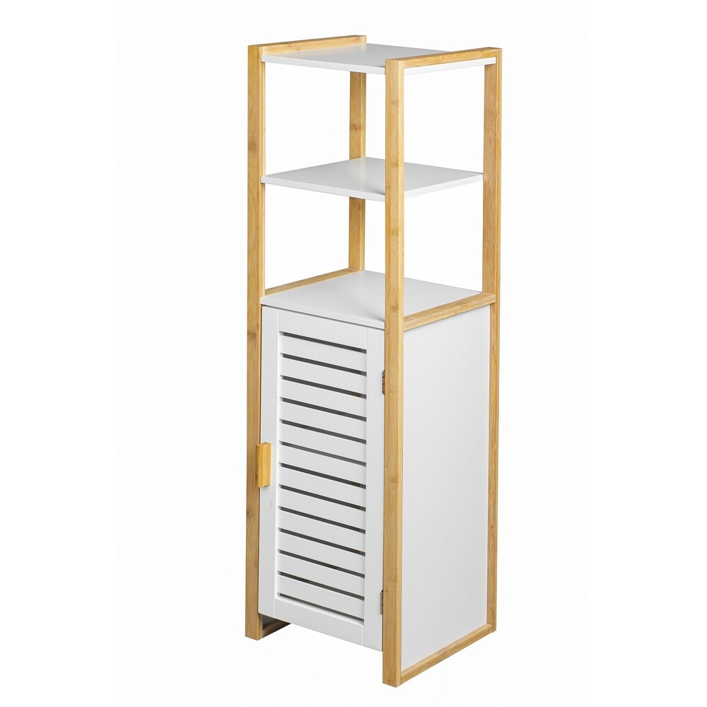 Multifunctional Bathroom Floor Cabinet with Open Storage Shelves