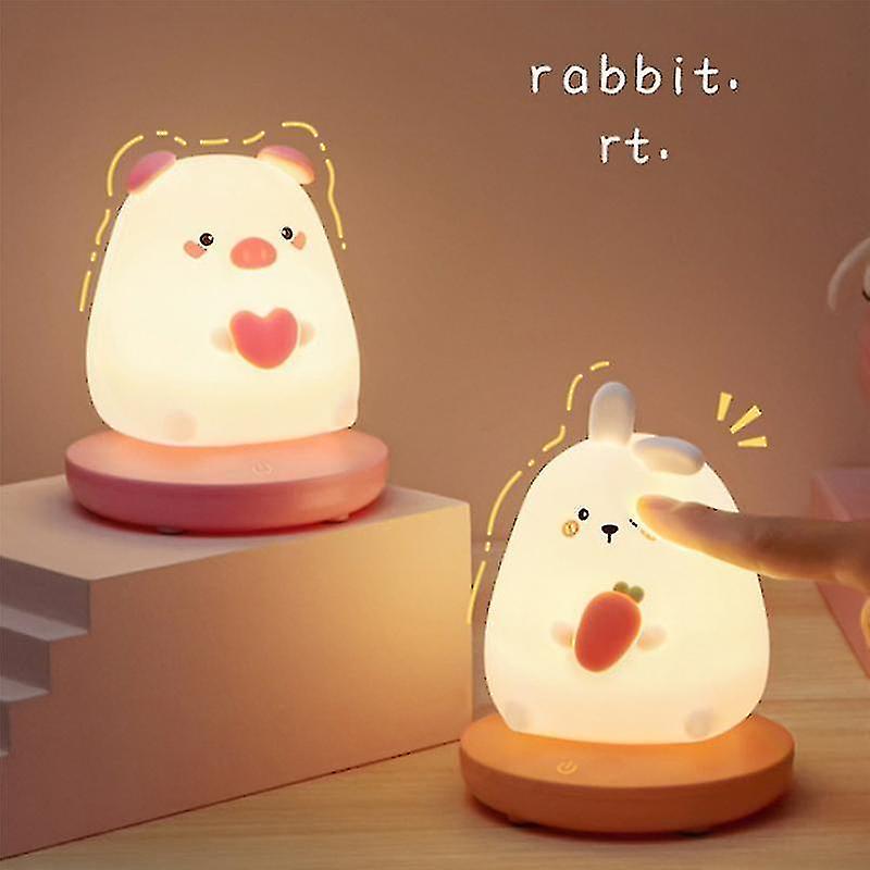 Bedroom Night Light For Children Cute Animal Pig Rabbit Led Silicone Lamp Touch Sensor Dimmable Rec