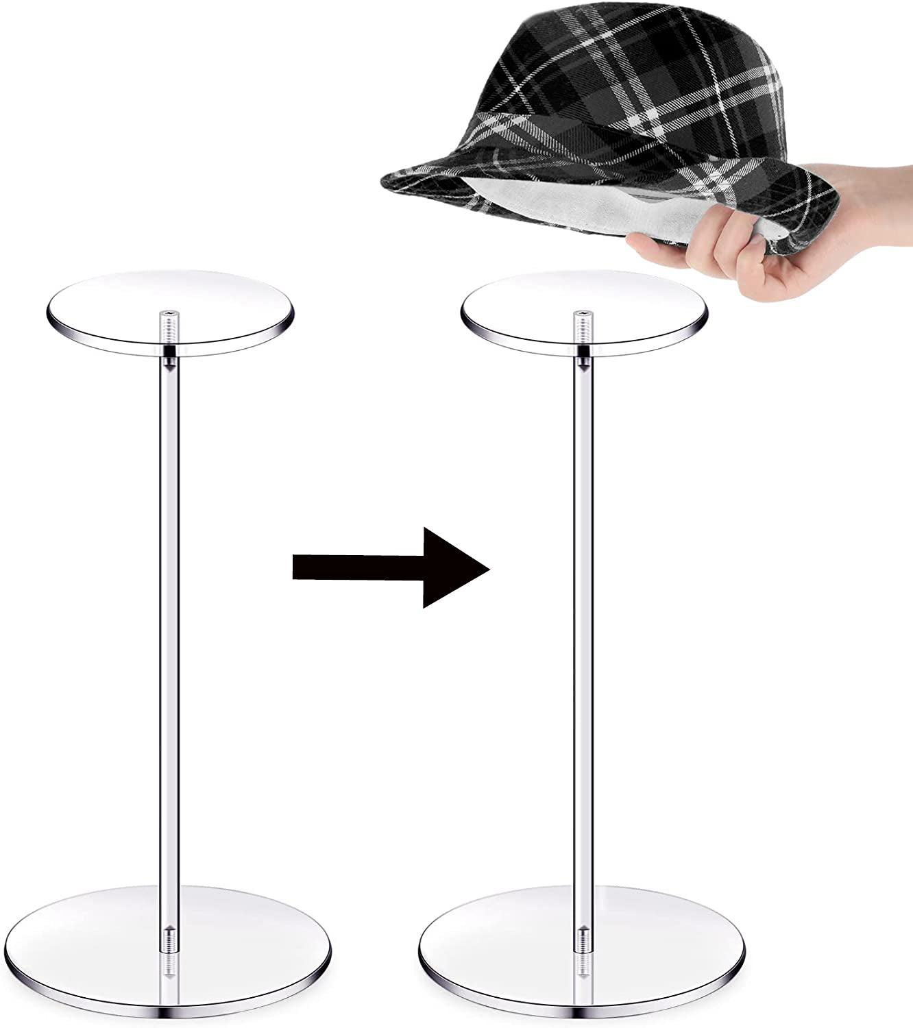 Lxcreat Clear Acrylic Hat Organizers Stand and Wig Display Rack Hat Stands for Display Hat Pedestal Stand Round Barbell Pedestal Display Riser Wig Display Holder for Hat Watch