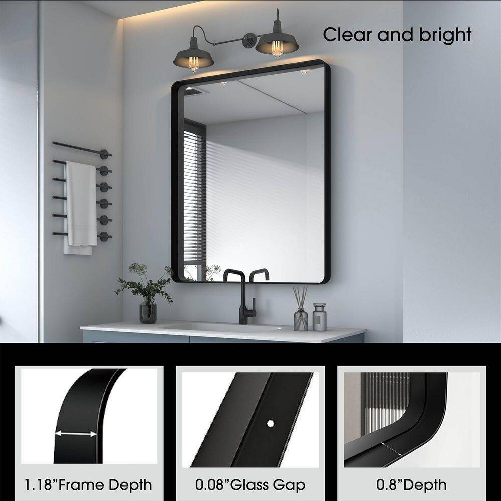 TOOLKISS 40 in. W x 32 in. H Rectangular Aluminum Framed Wall Bathroom Vanity Mirror in Black B10080