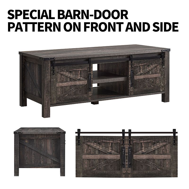 OKD Farmhouse Console Entryway Table with Sliding Barn Doors， Reclaimed Barnwood