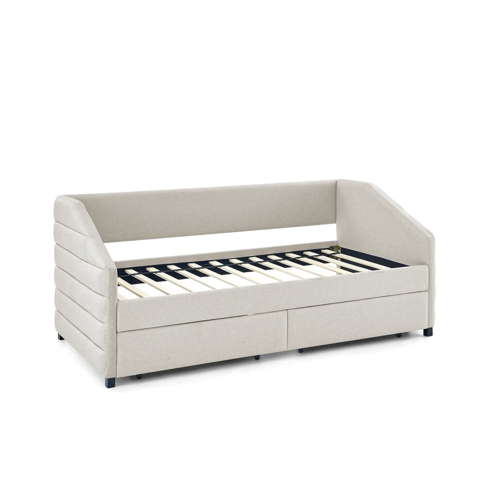 Linen Fabric Tufted Daybed with Drawers