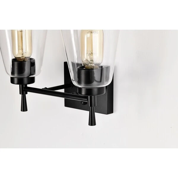 Matte Black 2-Light Modern Vanity Light with Clear Cone Glass Shades