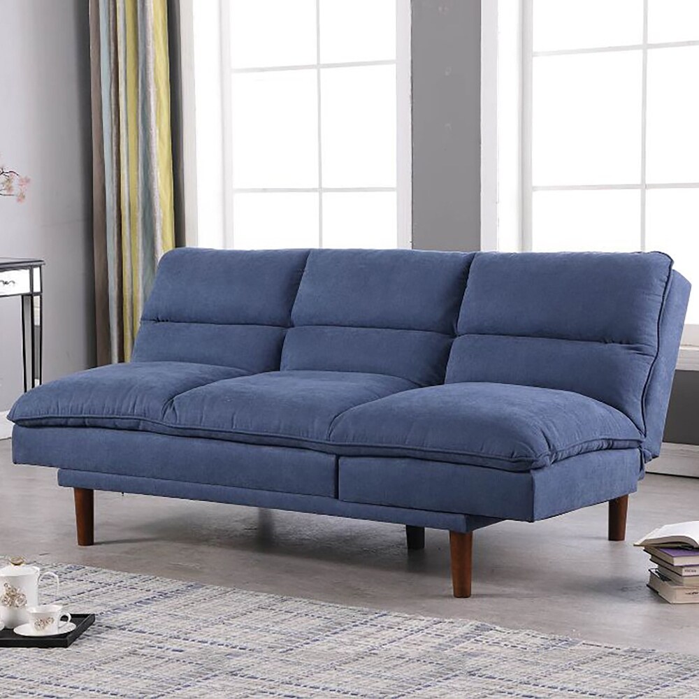 Modern Armless Fabric Blue Sofa Bed Adjustable Folding Sofa   37.01*76.38*41.73 inches