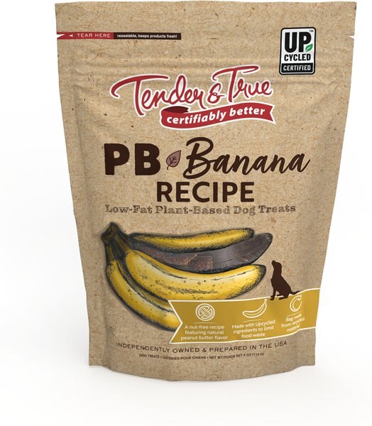 Tender and True PB+ Bananas Jerky Dog Treats， 4-oz bag