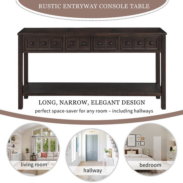 Rustic Entryway Console Table， Sofa Table with 2 Drawers and Shelf