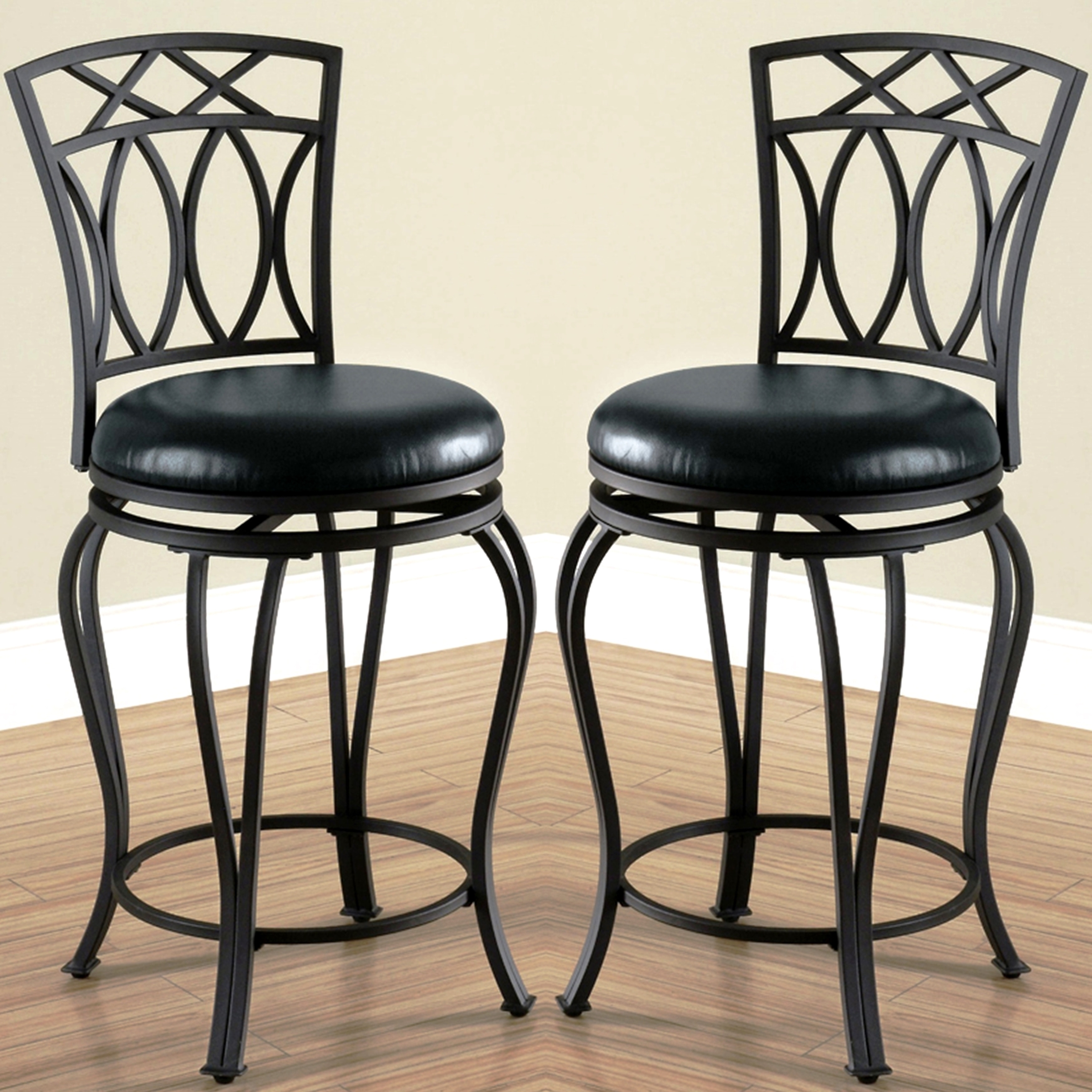 Timeless Design Metal Frame Black Upholstered Swivel Counter Height Dining Stool