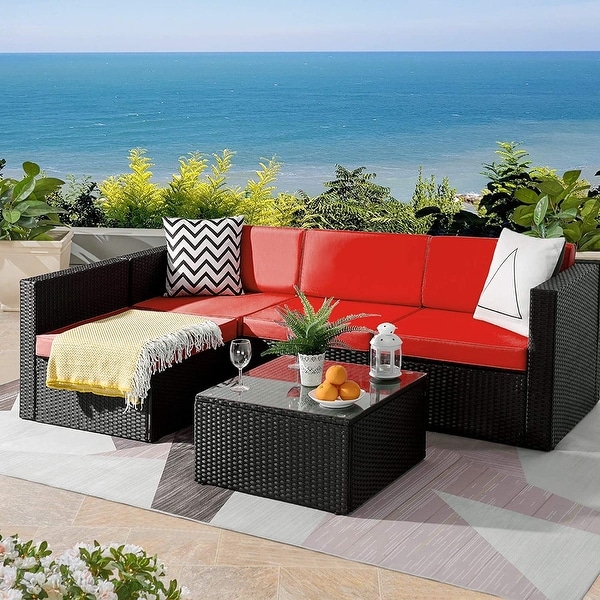 Bossin 5 Pieces Outdoor Patio Furniture Sets Patio Sofa，Outdoor Indoor Wicker Conversation Set with Table