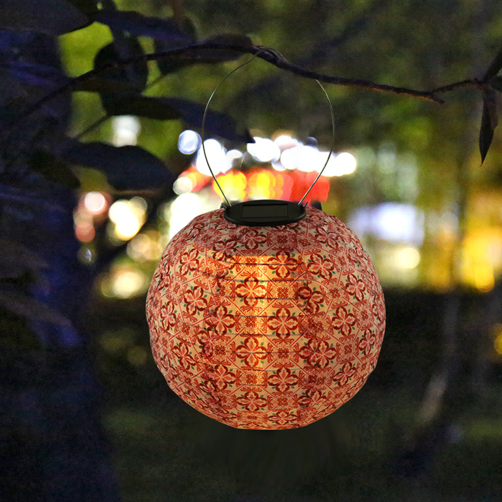 TBOLINE Solar Light LED Hanging Ball Lantern Waterproof Painted Pattern Lamp (A)