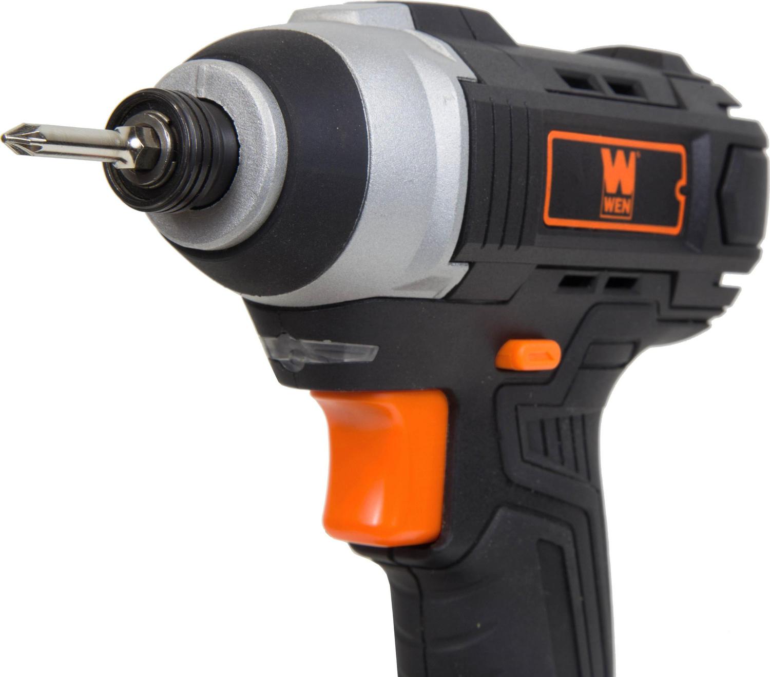 WEN 20-Volt MAX Lithium-Ion Cordless 1/4-Inch Impact Driver w/ Battery， Bits， Charger and Carrying Bag