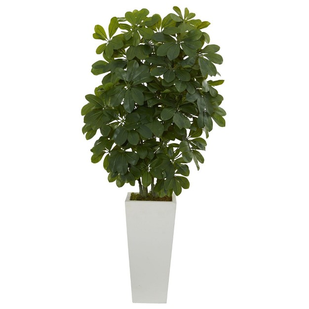 Nearly Natural 40-in Schefflera Artificial Plant In White Vase (real Touch)