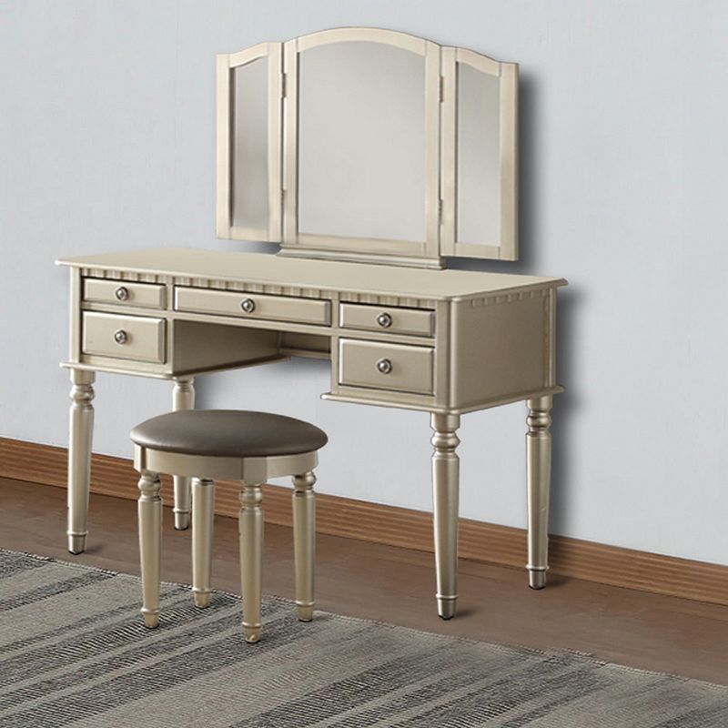 Commodious Vanity Set Featuring Stool And Mirror Silver