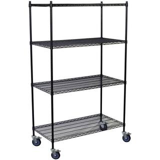 Storage Concepts Black 4-Tier Rolling Steel Wire Shelving Unit (72 in. W x 80 in. H x 24 in. D) WBC4-2472-74