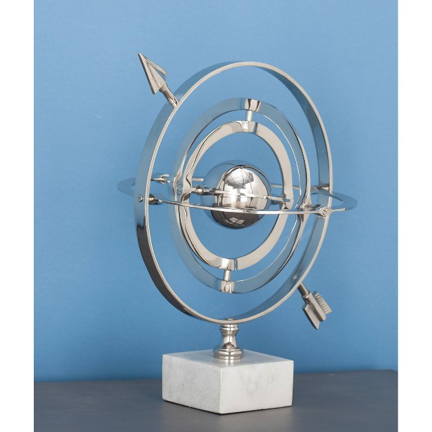 X 10 quot Traditional Aluminum Armillary Sphere With Ceramic Base Silver Olivia amp May