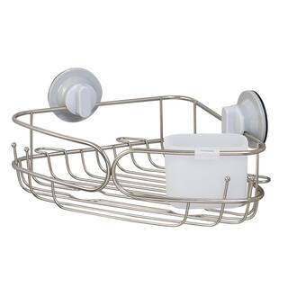 Zenna Home Power Grip Pro Rustproof Multi-Surface Dual Mount Corner Shower Basket in Stainless Steel E7824STL