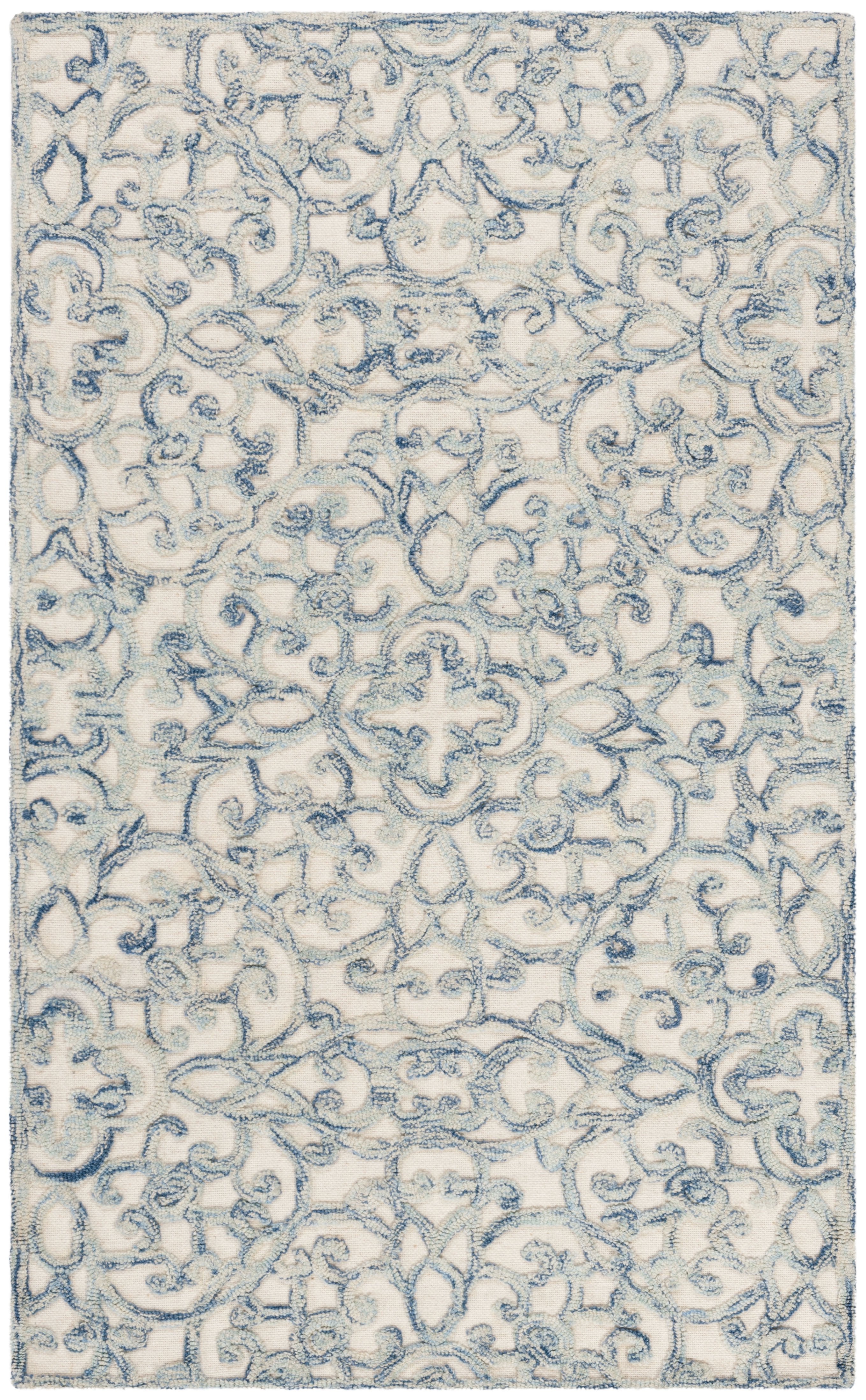 SAFAVIEH Trace Bryan Geometric Floral Wool Area Rug, Blue/Ivory, 5' x 8'