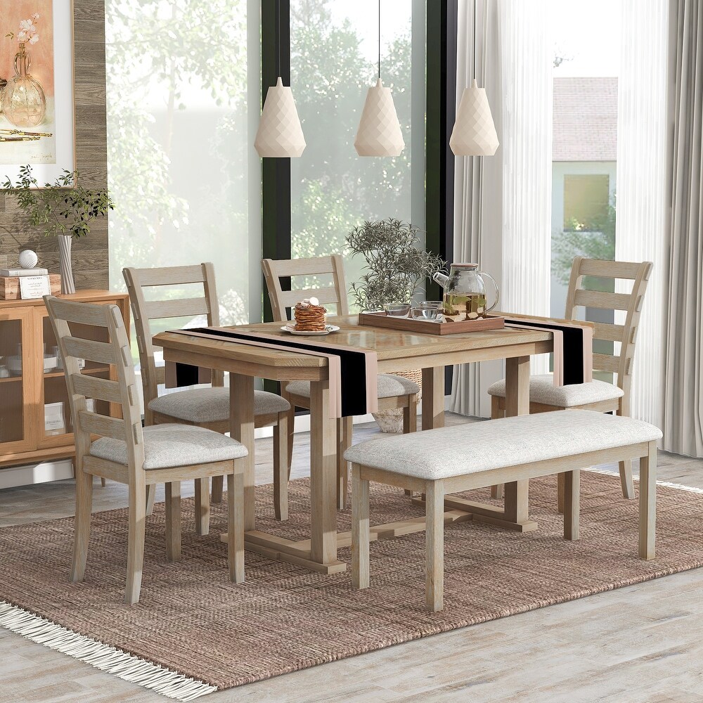 6 Piece Dining Table Set w/4 Padded Chairs  Solid Wood Table Chair Set