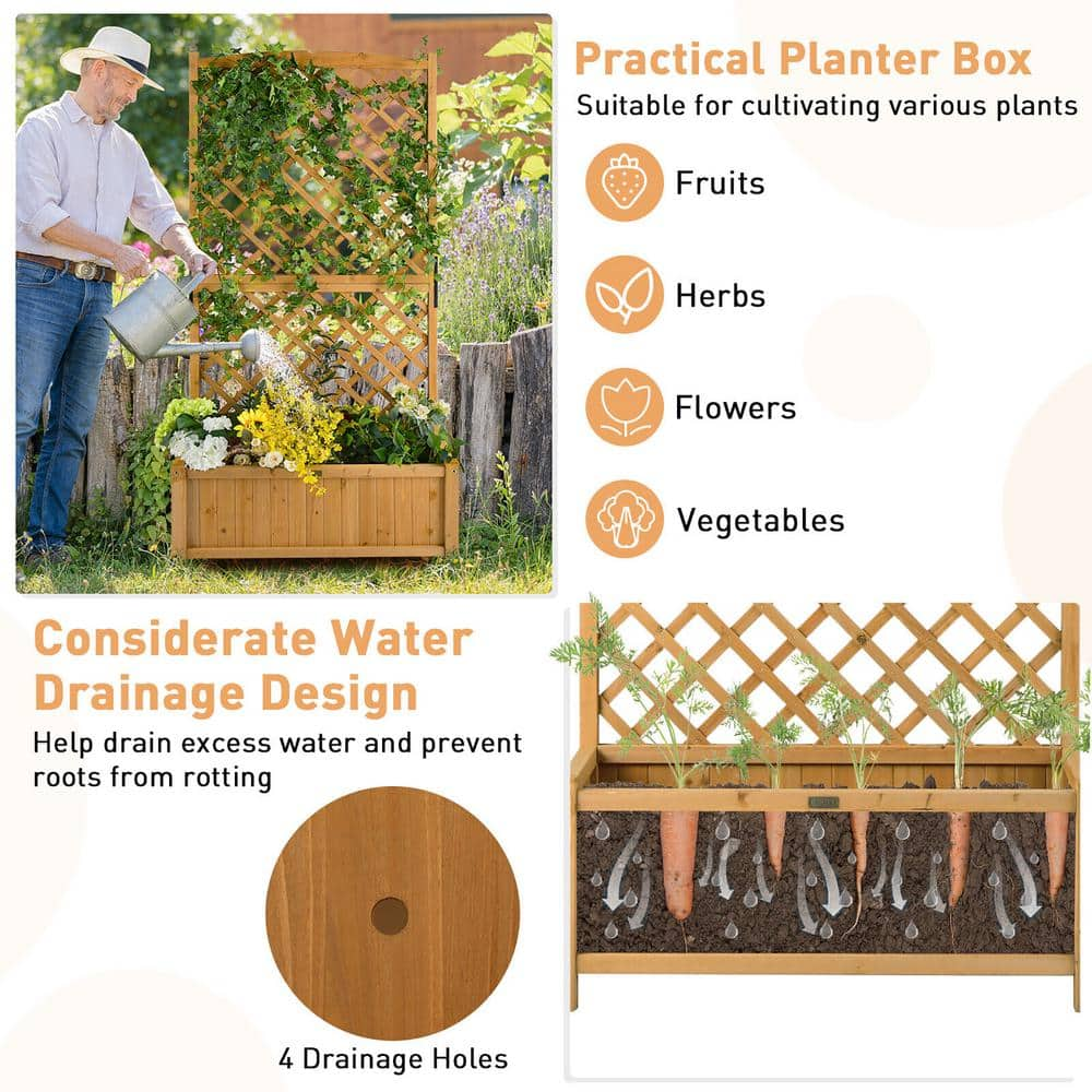 Gymax 71'' Tall Raised Garden Bed Wooden Planter w/Trellis for Flower Climbing Plant GYM11266