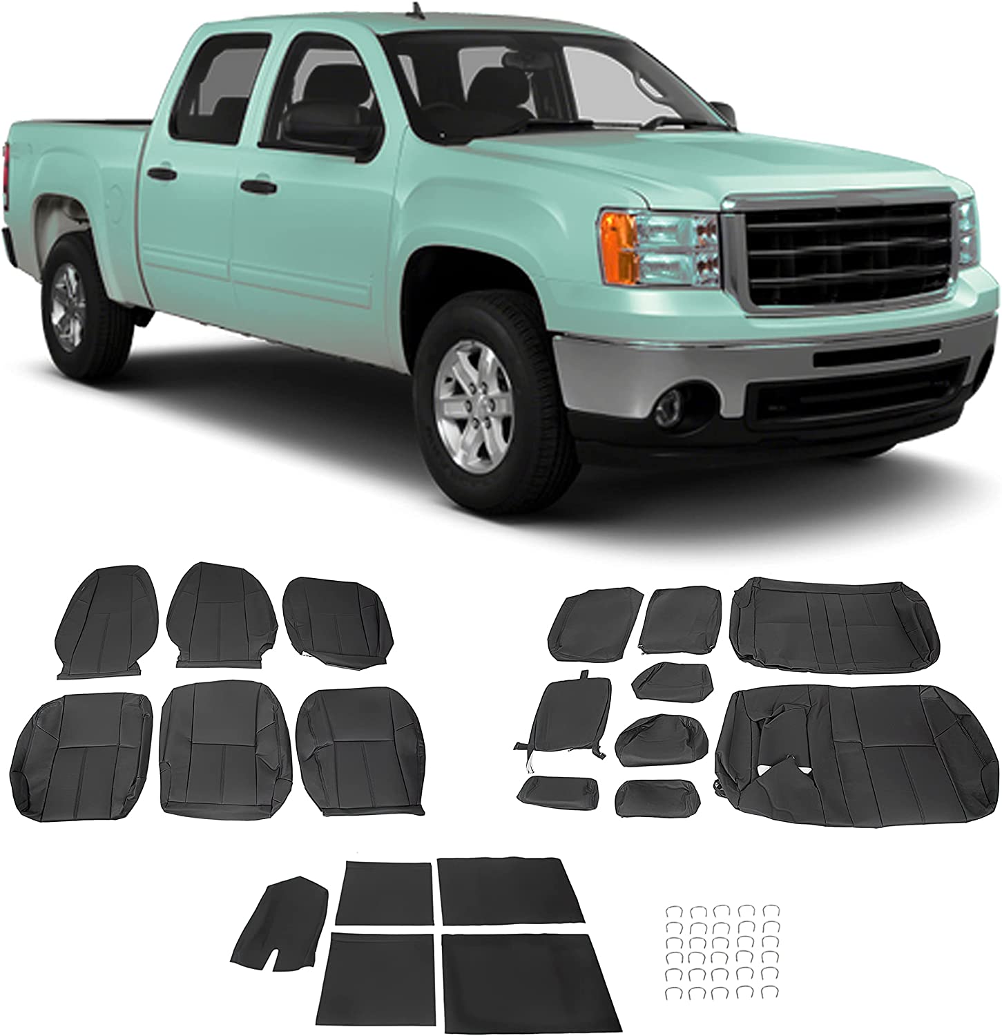 KOJEM For 07 08 09 10 11 12 13 Chevy Silverado Crew Synthetic Leather seat cover set