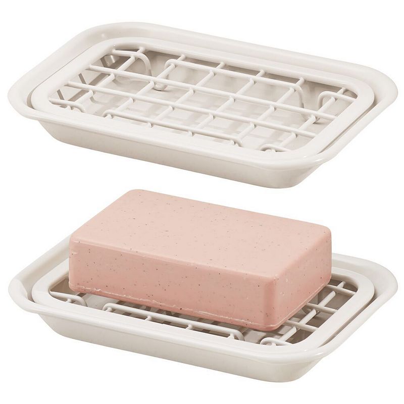 mDesign Kitchen Soap Dish Tray - Drainage Grid and Holder， 2 Pack