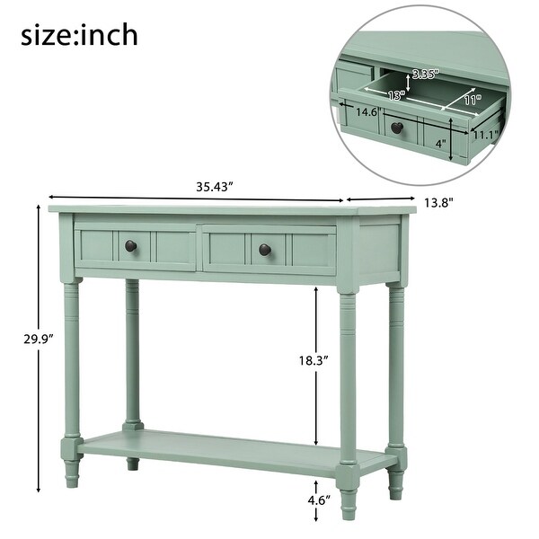 Traditional Retro Blue Console Table with Two Drawers and Bottom Shelf