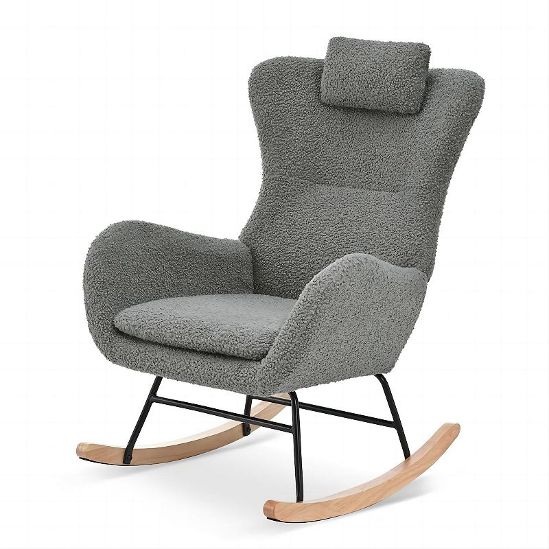 Soft Foam Swinging Rocking Chair With Rubber Wood Leg And Cashmere Teddy Fabric Cover