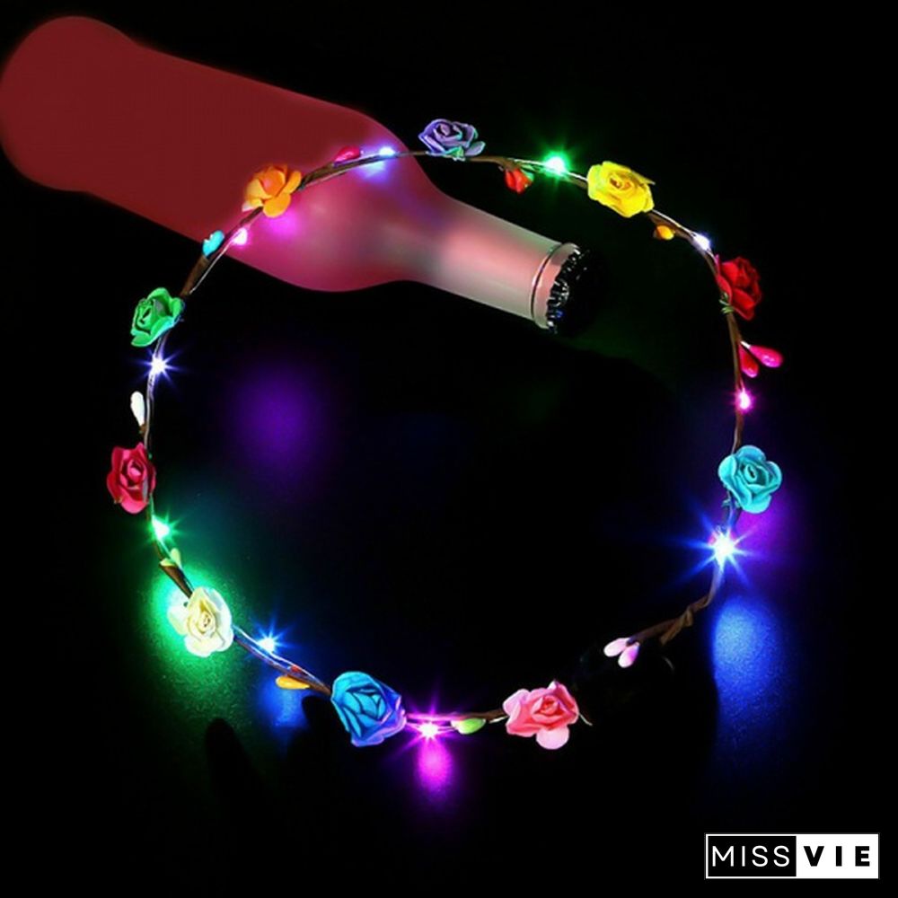 Newest 10 Pcs LED Light Up Flower Wreath Garland Headbands Party Headdress