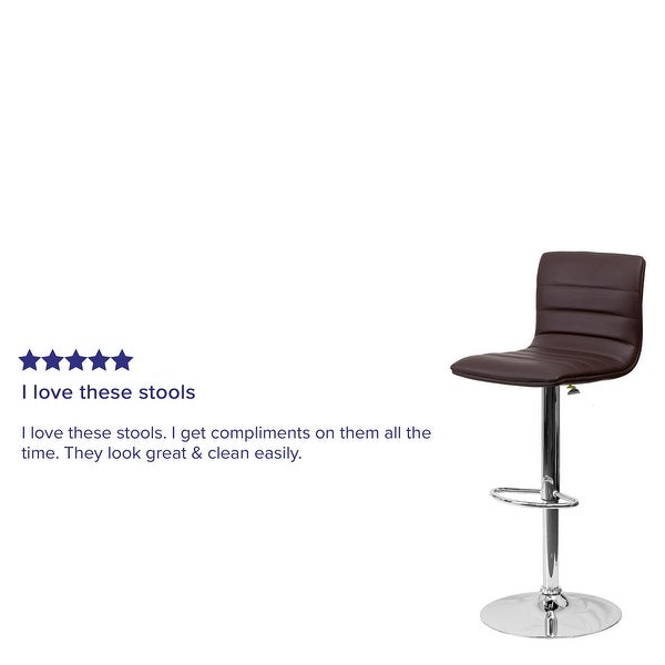 2 Pack Modern Brown Vinyl Adjustable Bar Stool with Back， Counter Height Swivel Stool with Chrome Pedestal Base