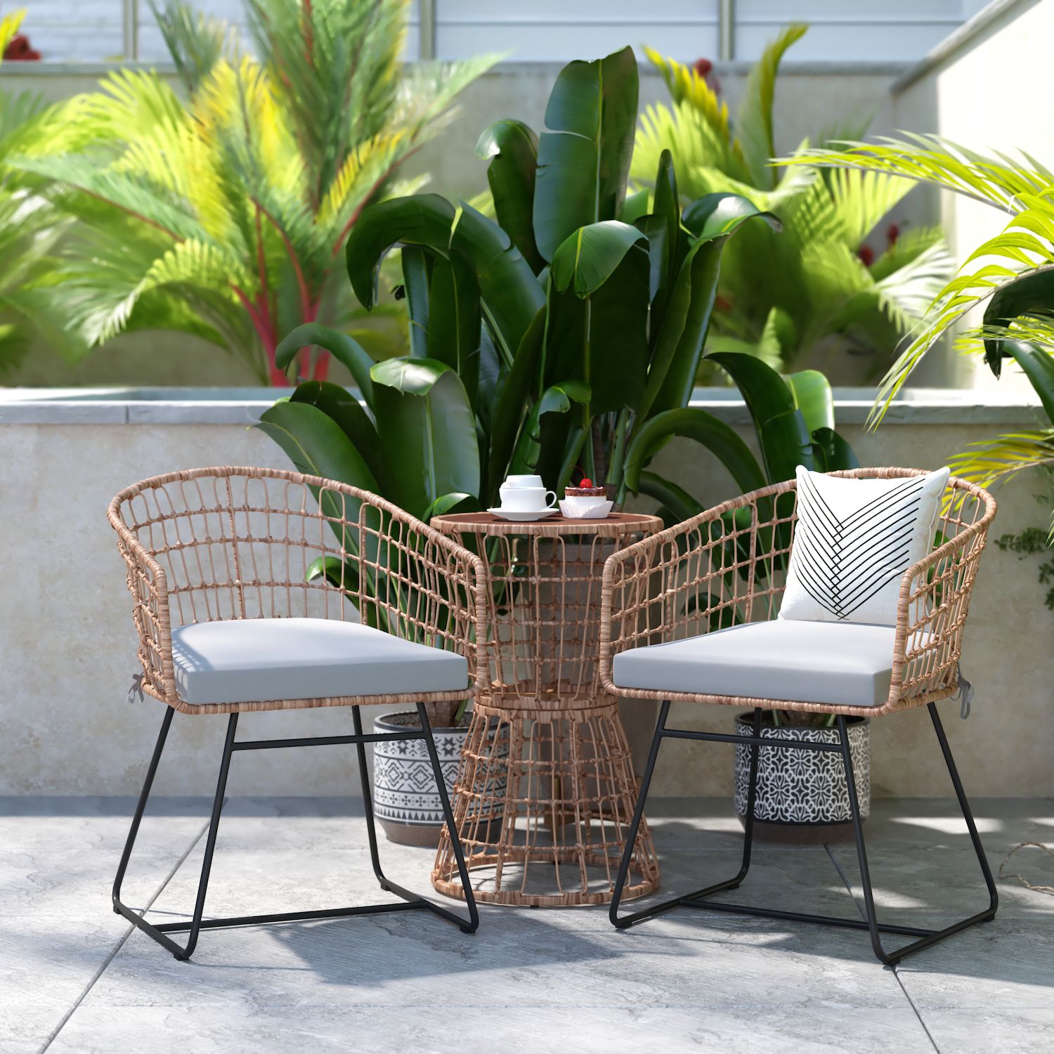 Flash Furniture Devon Indoor / Outdoor Patio Bistro Faux Rattan Table and Chairs 3-Piece Set