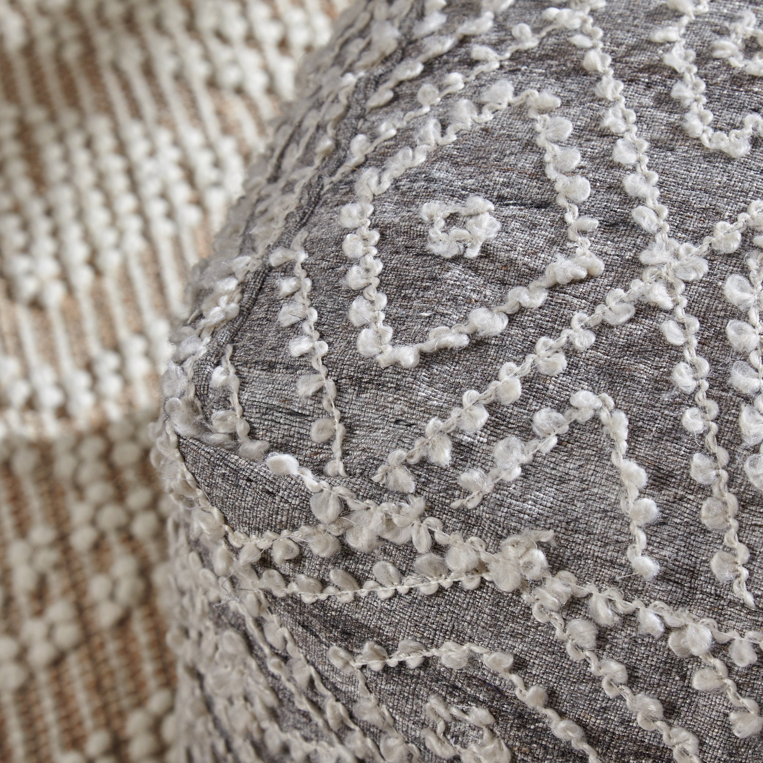 Sylvia Boho Diamond Pattern Wool and Viscose Cube Pouf