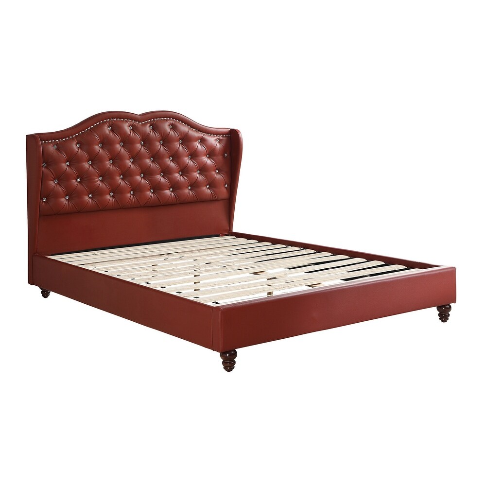 Faux Leather Upholstered Bed With Button Tufted Design