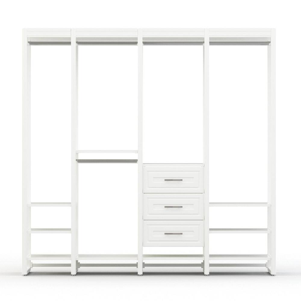 CLOSETS By LIBERTY 84 in. W White Adjustable Wood Closet System with 10-Shelves 5-Rods and 3-Drawers HS4754-RW-07