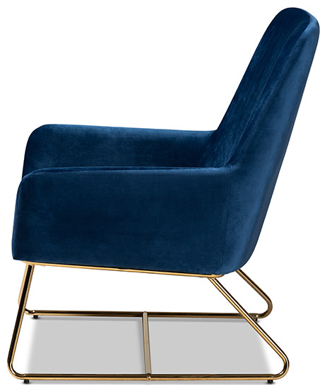 Sennet Glam and Luxe Navy Blue Velvet Fabric Upholstered Gold Finished Armchair   Contemporary   Armchairs And Accent Chairs   by GwG Outlet  Houzz