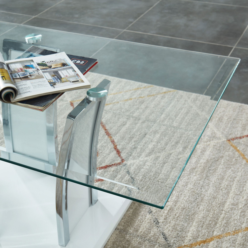 Contemporary Coffee Table  Chrome Base With Glossy White Accents and Glass Top   Contemporary   Coffee Tables   by Declusia  Houzz