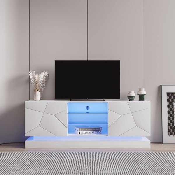 63''L Modern RGB LED Gloss TV Stand Cabinet Functional TV Console Table