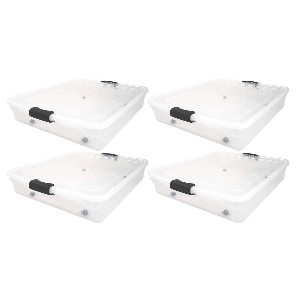 HOMZ 56 qt FullQueen Underbed Clear Plastic Latching Storage Container 4-Pack 2 x 3460CLGRDC.02