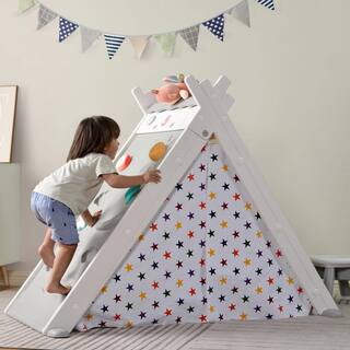 4-in-1 Kids Play Tent with Stool and Climber in Gray LN20232787