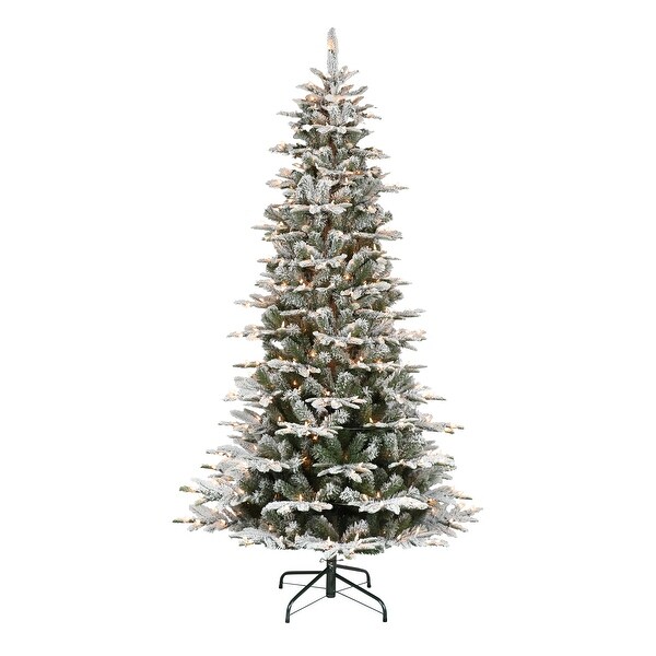 Puleo International 6.5' PreLit Slim Flocked Aspen Fir Artificial Christmas Tree