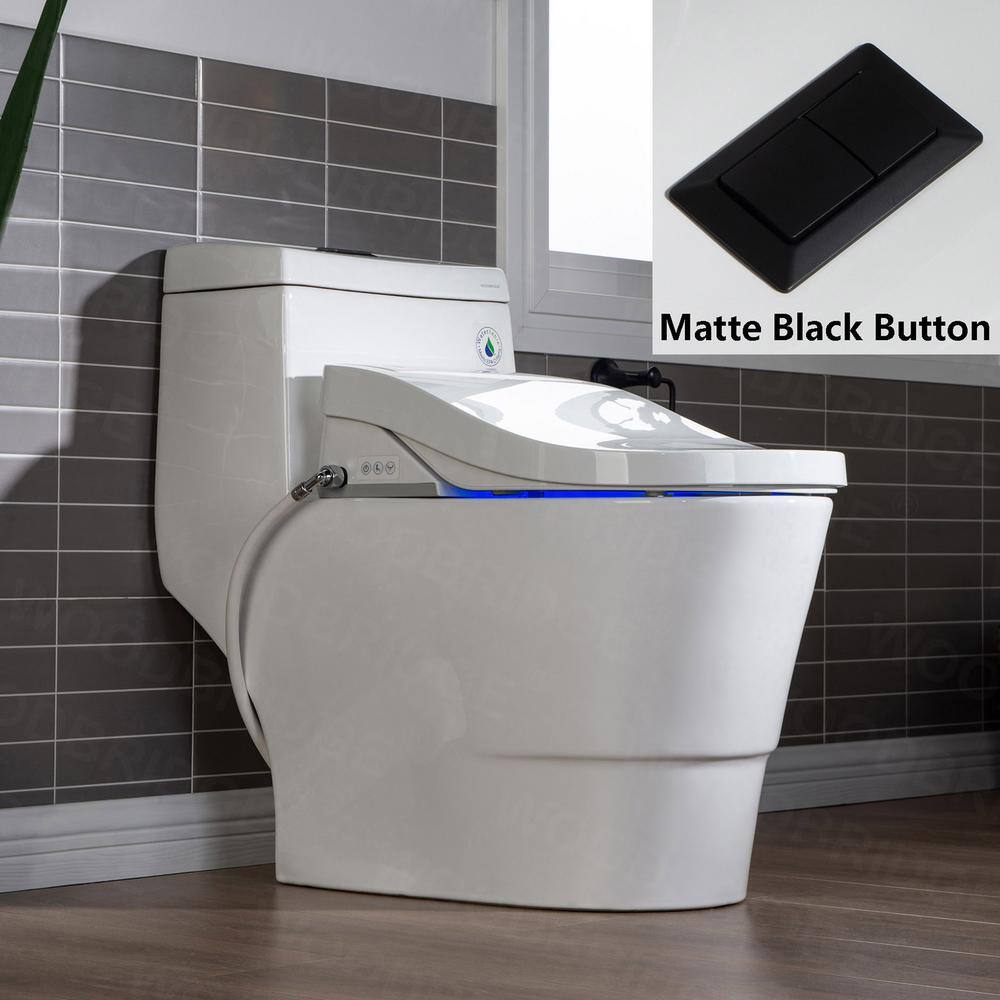 WOODBRIDGE One Piece 1.0GPF1.6 GPF Dual Flush Elongated Toilet in White with White Advance Smart Bidet Seat HT0066