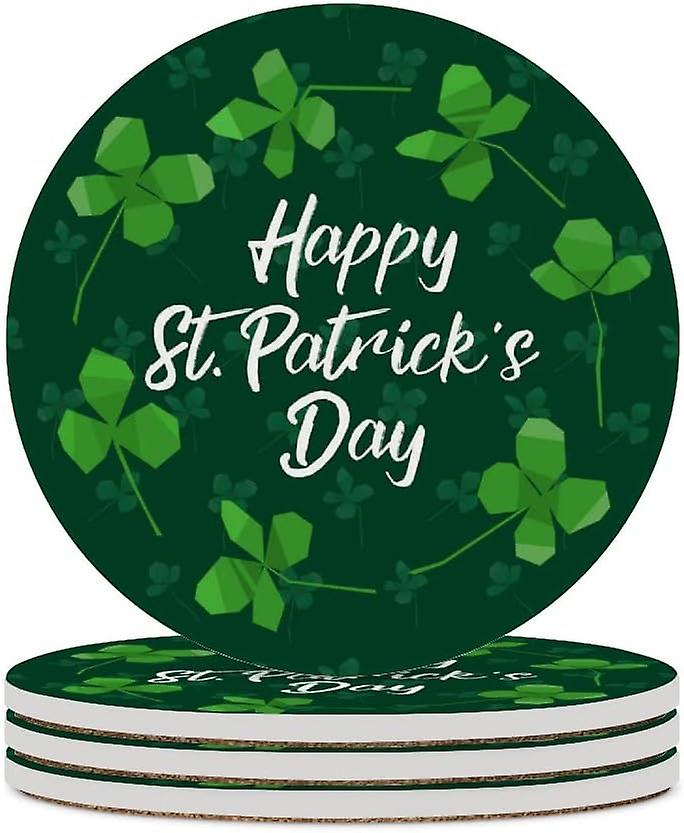 2pcs Round Typographic Saint Patrick's Day Ceramic Coasters With Cork-backed For Coffee Drink Cup Mat Absorbent Stone Coasters