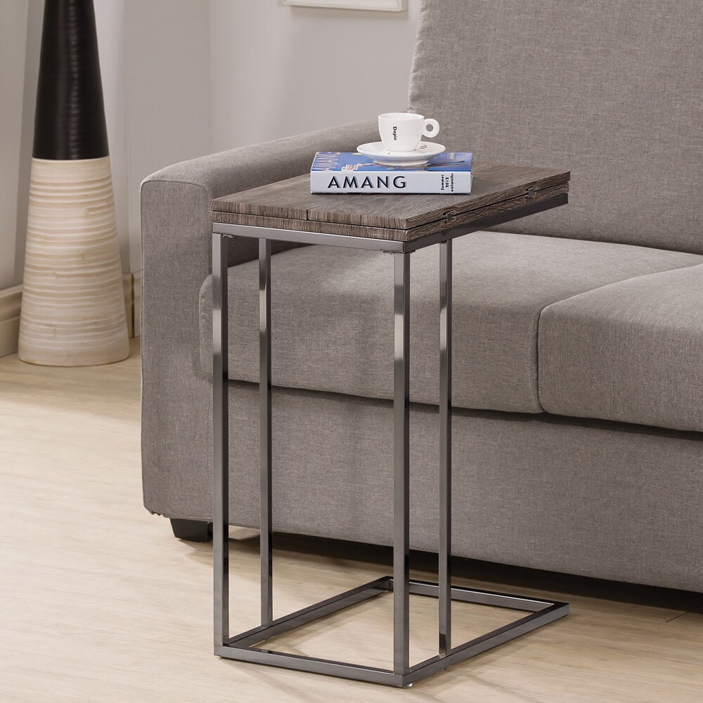 Weathered Grey Finish Expandable side End Table