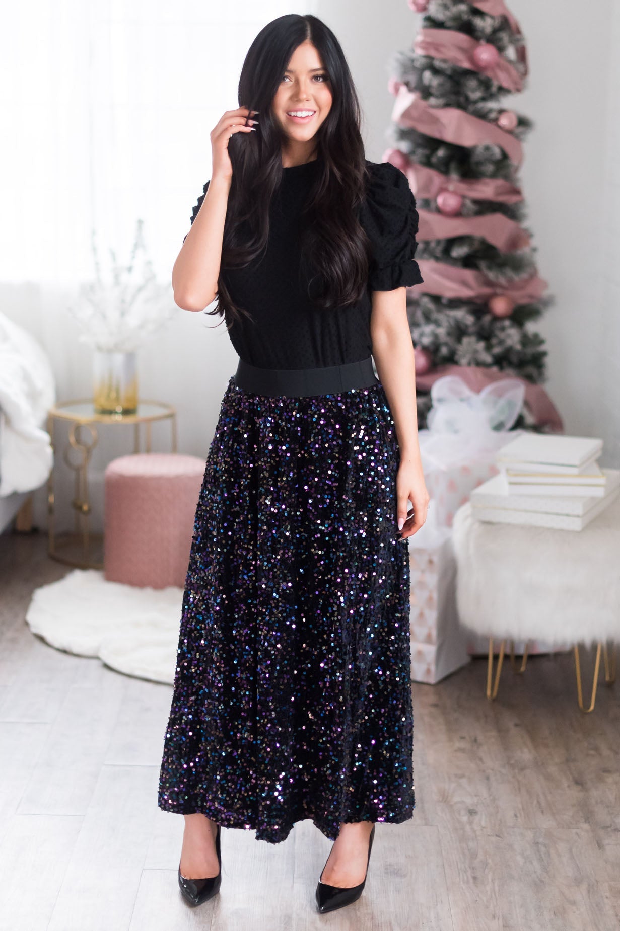 Magical Wishes Modest Sequin Maxi Skirt