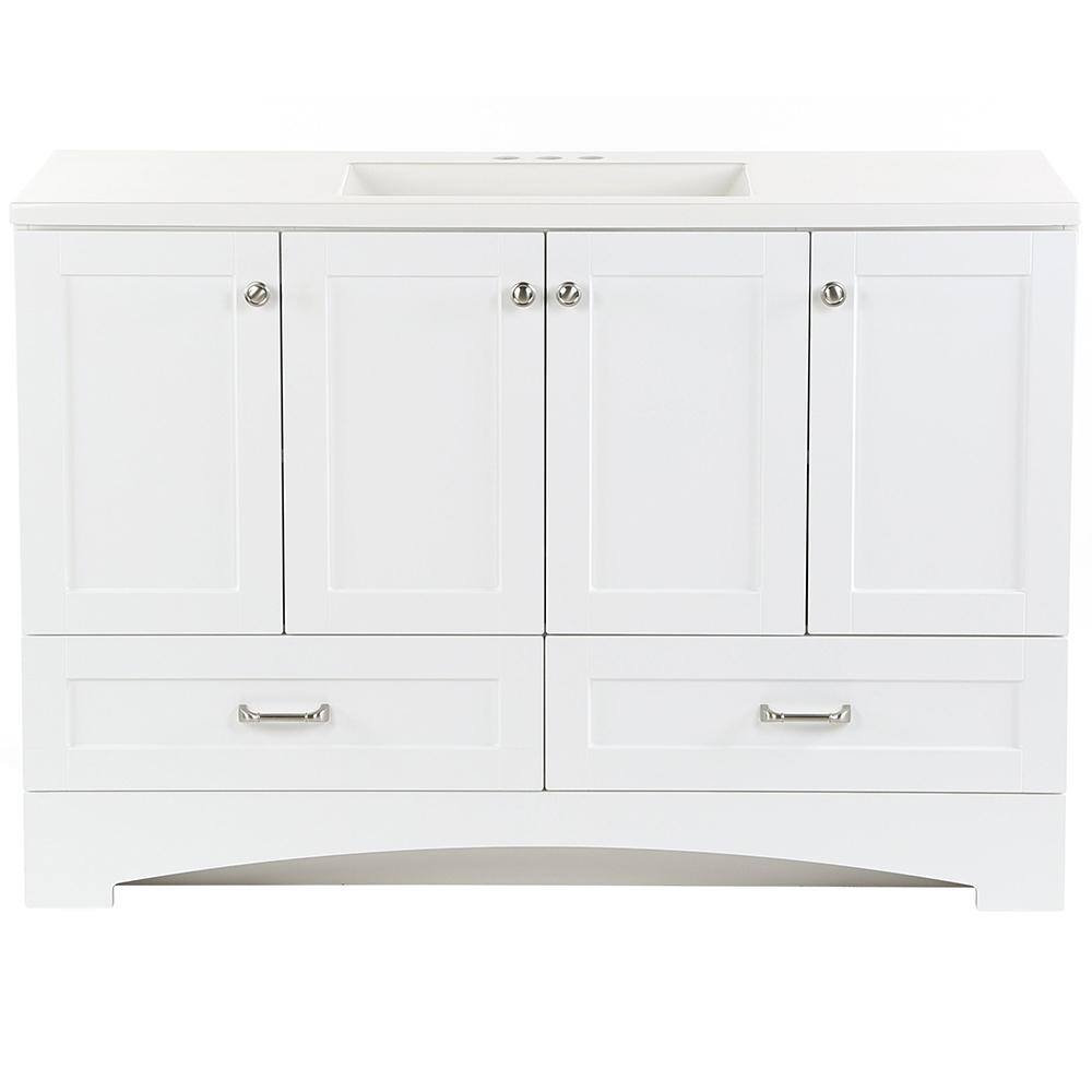 Glacier Bay Lancaster 48 in. W x 19 in. D Shaker Bath Vanity in White with White Cultured Marble Top LC48P2-WH