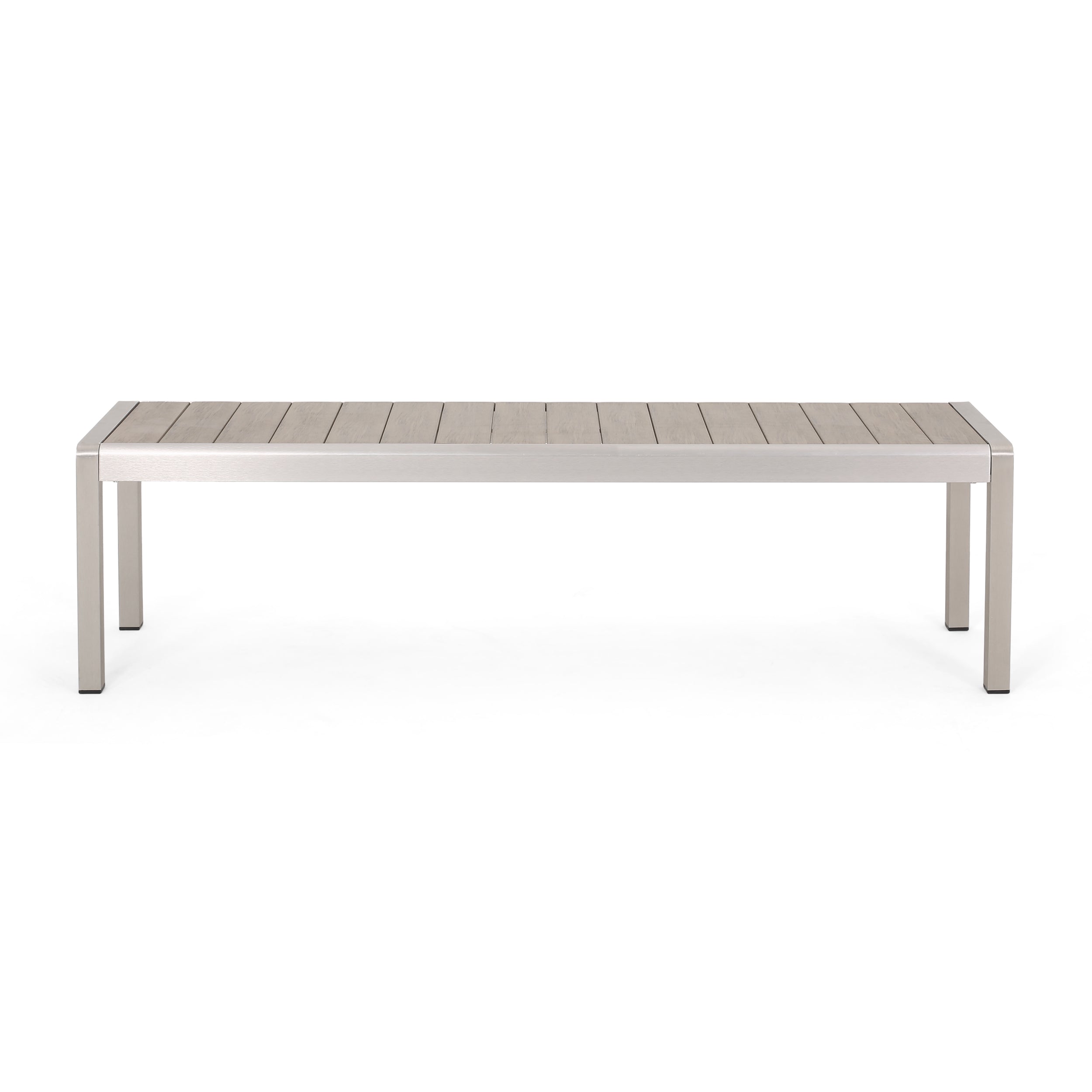 Cherie Outdoor Modern Aluminum Dining Bench with Faux Wood Seat