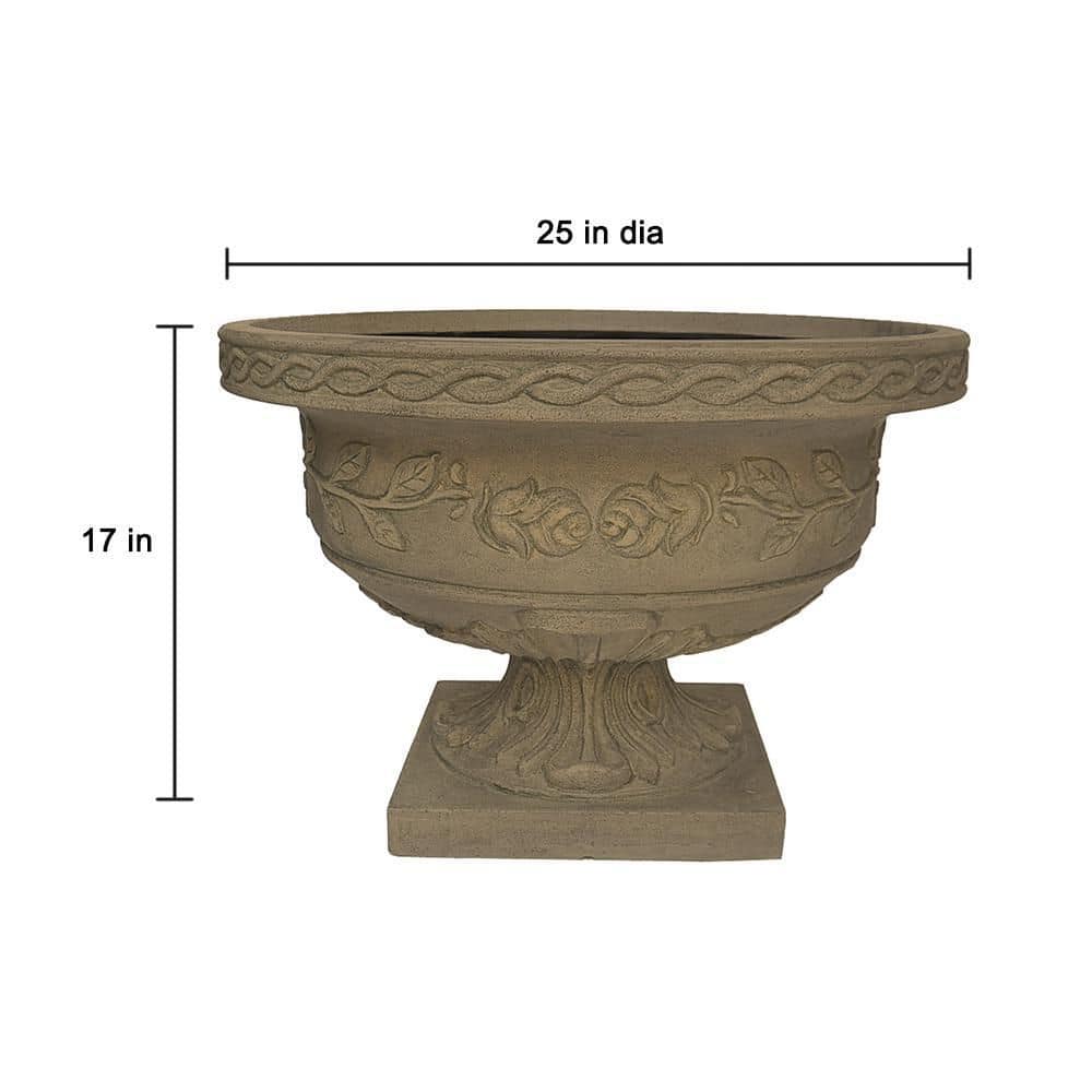 MPG 17 in. H. Granite Cast Stone Fiberglass Rose Low Urn PF7523SAG