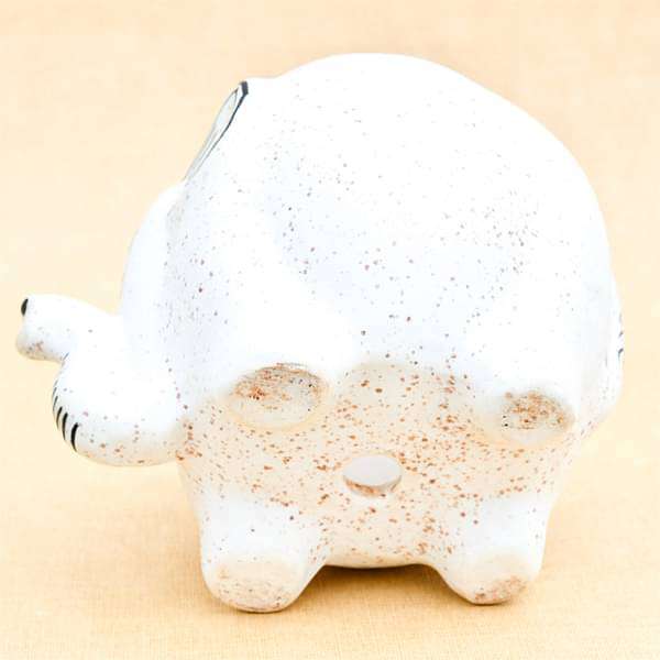 3.7 inch (9 cm) Elephant Shape Marble Finish Ceramic Pot (White) (set of 2)