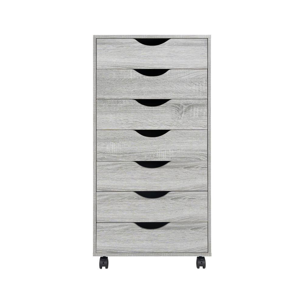 HOMESTOCK 7-Drawer Gray Oak 34.2 in. H x 15.7 in. W x 18.8 in. D Wood Vertical File Cabinet 70060HD