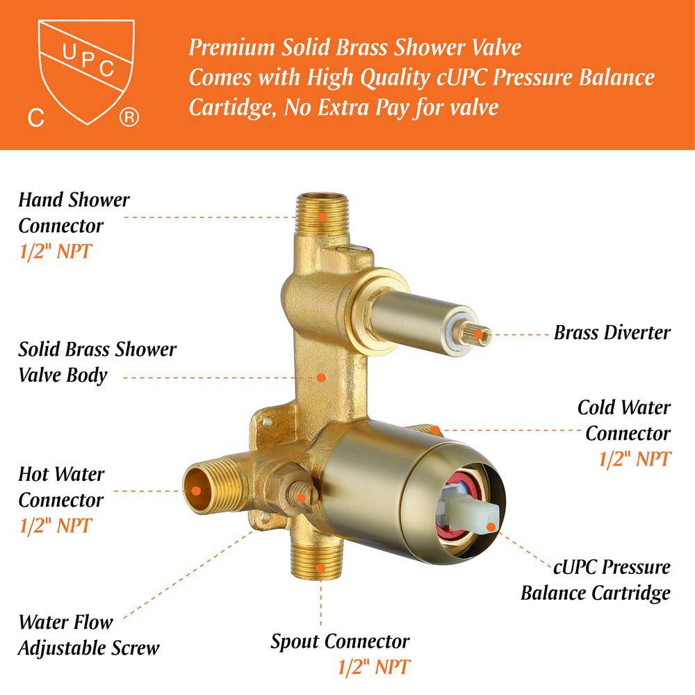 FLG Single-Handle Wall Mount Roman Tub Faucet with Hand Shower Waterfall Bath Tub Filler in Brushed Gold SS-0143-BG