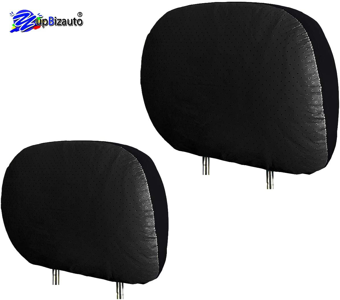 Yupbizauto Cars Trucks and Cover DVD TV Monitors Breathable Synthetic Leather Universal Headrest Covers with Foam Backing- Set of 2 (Black)