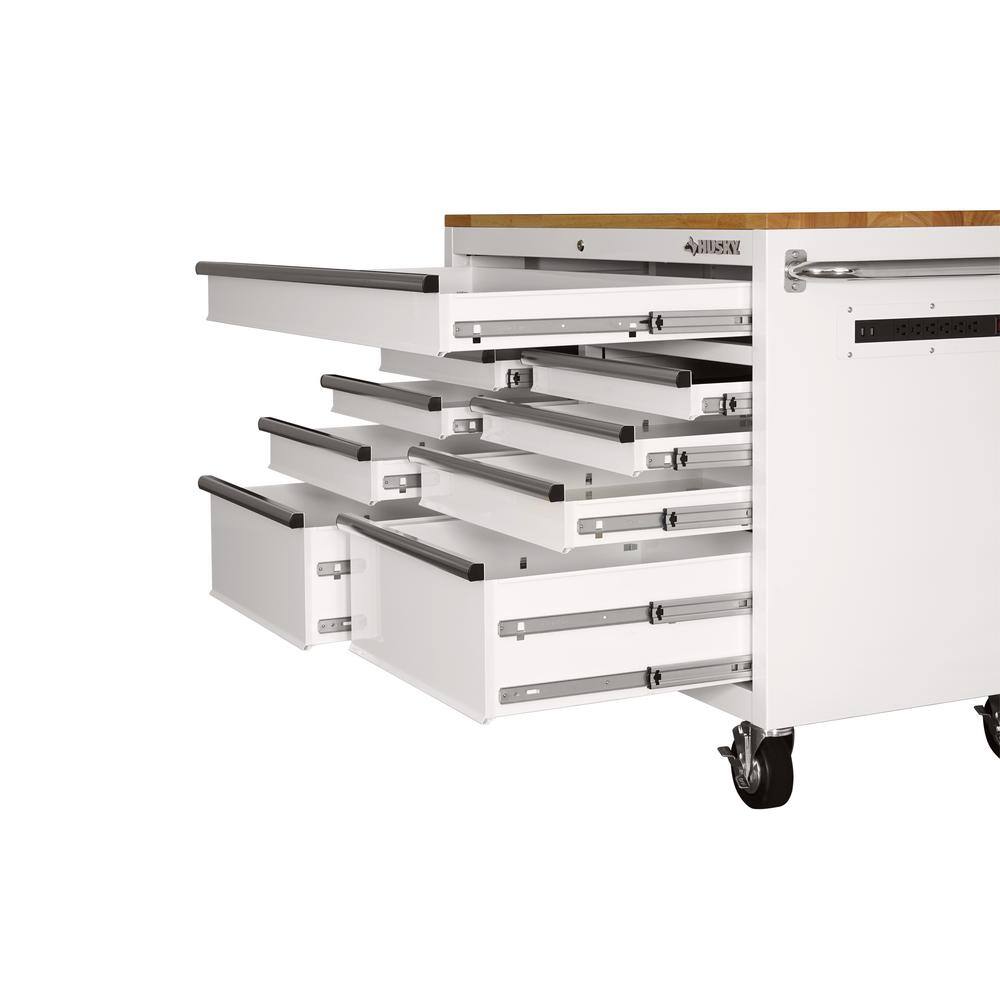 🎉Limited Time Offer🎉CZHusky 46 in. W x 51 in. D Standard Duty 9-Drawer Mobile Workbench with Solid Top Full Length Extension Table in Gloss White HOTC4609BJ5M